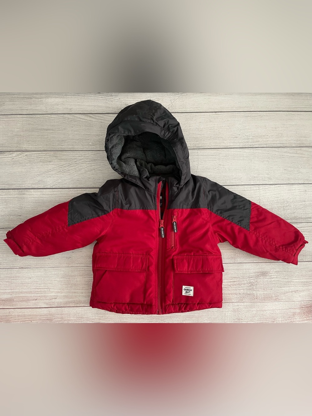 OshKosh B’gosh Red and Black Hooded Winter Jacket Toddler 2T